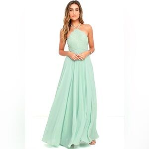 Lulus Everlasting Enchantment Sage Green Chiffon Maxi Dress Size Small